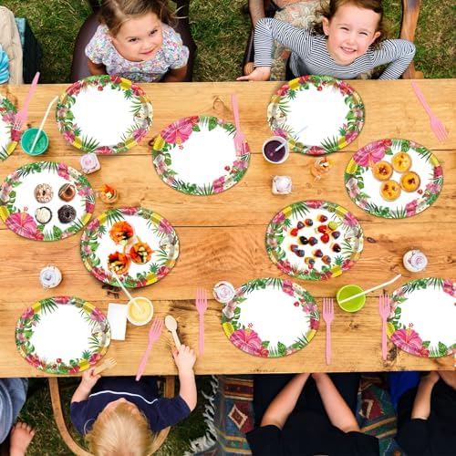 Qyeahkj 50PCS Hawaiian Luau Oval Paper Plates Large 11” Disposable Aloha Floral Party Decorations Summer Platters Tableware Supplies Favor for Tropical Dish Tray Beach Birthday Party Tableware Set - Image 5