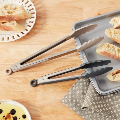 Tovolo Stainless Steel Tongs with Silicone Tip Set 9" 12" with Easy Lock Mechanism for Grilling Air Fryer Cooking Serving Salad, Heat Resistant Silicone Tipped Kitchen Tongs Warm Gray Charcoal Gray - Image 4