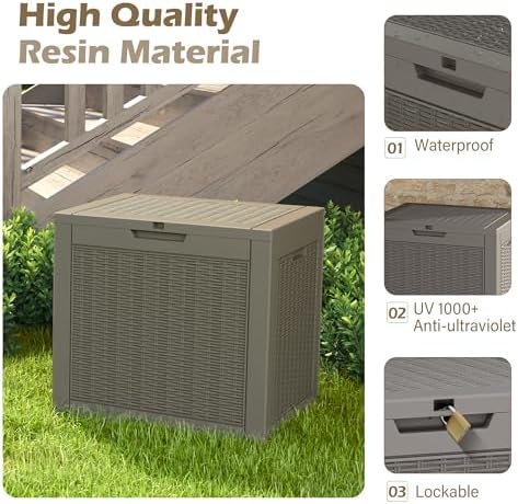 Outdoor Storage Waterproof Deck Box for Patio (31 Gallon, Grey) - Image 3