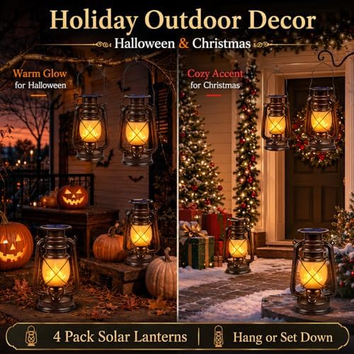 Marlrin Solar Lanterns Outdoor Waterproof 4 Pack LED Flickering Light - Image 7
