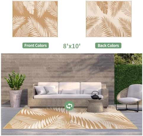 GENIMO Outdoor Rug, Waterproof Plastic Rugs for Patio, 8'x10' Brown Beige - Image 2