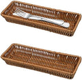 Silverware Organizer Basket, Outdoor Dining Cutlery Baskets, Small Wicker Bread Cracker Baskets 2 Pack, Stackable Wicker Storage Baskets for Spoons Forks Knives Stationery (Rectangle) by Unknown