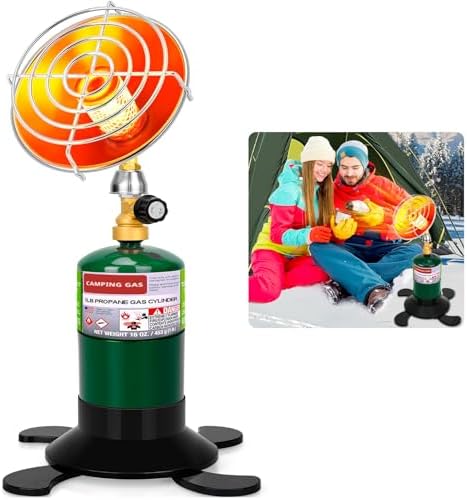 Portable Propane Heater for Camping, Outdoor Small Space Patio Heater with Control Valve, Radiant Cordless Tent Heaters with Foldable Gas Tank Holder for Hiking Ice Fishing Hunting Backyard by HEYDUOTON