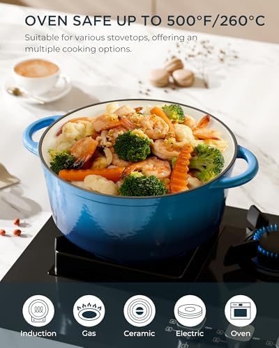 Enameled Cast Iron Dutch Oven, 7.5QT Pot with Lid, Navy Blue - Image 5