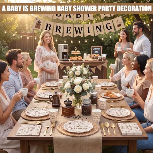 Zubebe 175 Pcs A Baby Is Brewing Baby Shower Tableware Set Serves 25 - Image 3