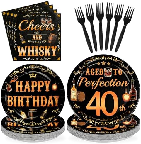 96 Pcs Whiskey 40th Birthday Party Supplies, Serves 24 by Greencian