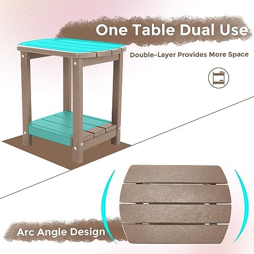 Adirondack Square Outdoor Side Table,2-Tier Storage Patio Side Table, HDPE End Tables for Backyard Pool Porch Garden Lawn - Image 6