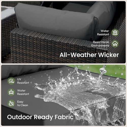 Patio Furniture Set - All-Weather - 10 Piece Patio Outdoor Conversation Set, Modular Wicker Rattan Sectional Sofa for Backyard, Garden, Poolside, Balcony, Porch, Patio, Brown/Dark Gary - Image 3