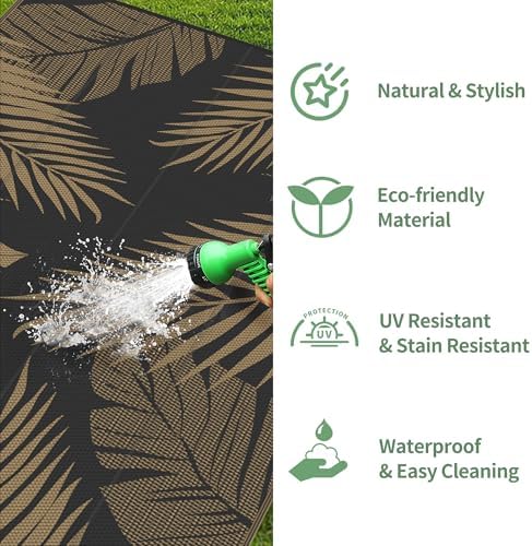 GENIMO Outdoor Rug, Waterproof Plastic Rugs for Patio, 10'x10' Black Brown - Image 5