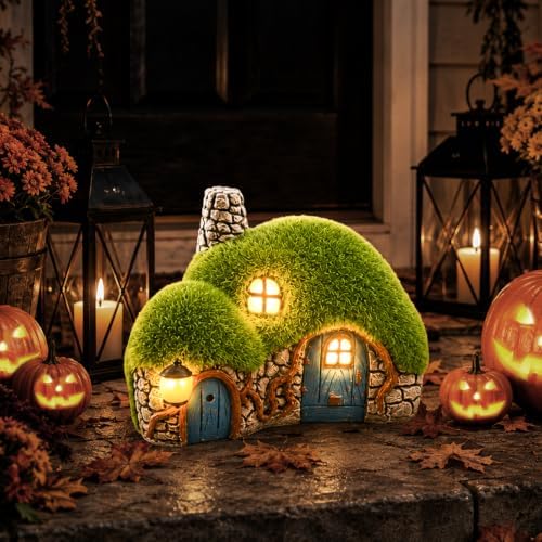 Solar Garden Cottage House Statue with LED Lights - Image 2