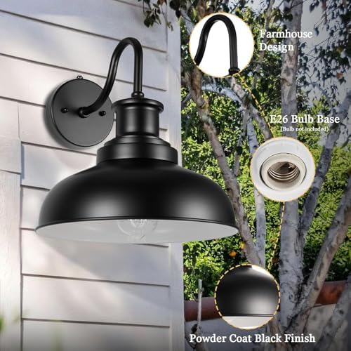 Dusk to Dawn Outdoor Barn Light Outdoor Wall Sconce Farmhouse Exterior Wall Mount Light Vintage Outside Wall Lighting Fixture Industrial Black White Lantern for Porch Garage Patio,1 Pack - Image 4