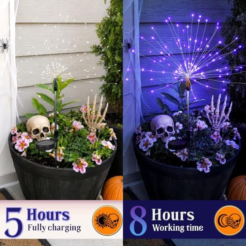 GIGALUMI 2 Pack Solar Firework Lights Outdoor, Halloween Decor, Purple - Image 3