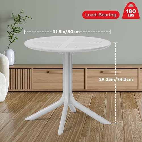 Costaelm Small Patio Table, Outdoor Round Dining Table, Weather Resistant Outside Table for Poolside Deck Lawn Garden Backyard, Gray - Image 2