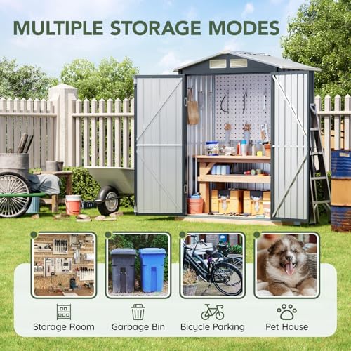 5 x 3 FT Storage Shed with Floor Frame for Backyard,Nightblue - Image 4