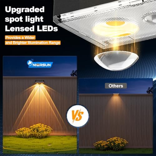 NIORSUN Solar Fence Lights,8 Pack Deck Light,Led Lights Warm White Outdoor Wall Lights,IP45 Solar Powered Light Waterproof for Backyard/Pool/Railing/Patio/Porch/Step/Outside/Garden (Black) - Image 2