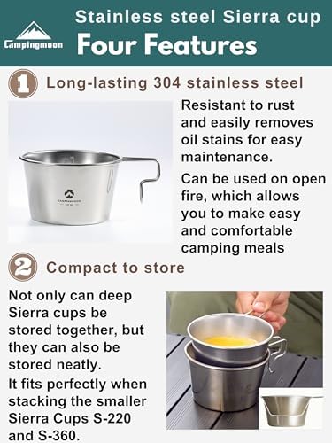 CAMPINGMOON Deep Sierra Cup 600ml Stainless Steel Camping Cup 304 Food Grade Outdoor Cooking Bowl Measurement Marks Stackable Camping Cookware Backpacking Hiking Campfire Use S369 - Image 4