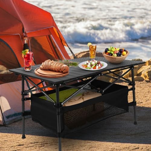 220lb Capacity Foldable Camping Table Aluminum Top Steel Frame with Mesh Basket Portable BBQ Picnic Beach Table Carry Bag for Outdoor Dining Travel - Image 6