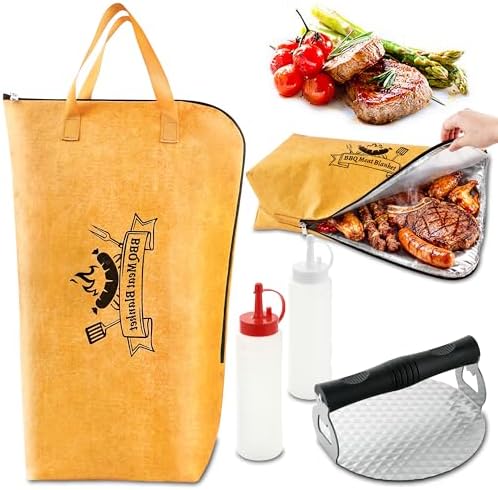 DY DECENT FAMILY BBQ Blanket for Resting Meat with Squeeze Bottle & Meat Press - Meat Resting Blanket for Brisket, Pork, Steak, Turkey - Grill Blanket for Outdoor Grill - Ideal BBQ Gift for Men Dad by DYDECENTFAMILY