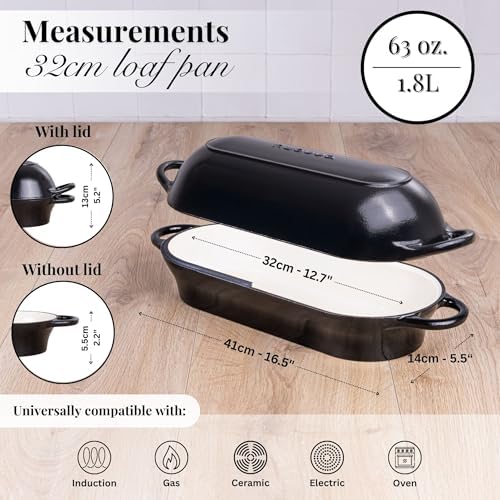 Enamelled Cast Iron Bread Loaf Pot – Dutch Oven For Sourdough Bread Baking – Oven Safe Non Stick Bread Pot – Rectangular, Black, 34cm x 16cm – by Nuovva - Image 2