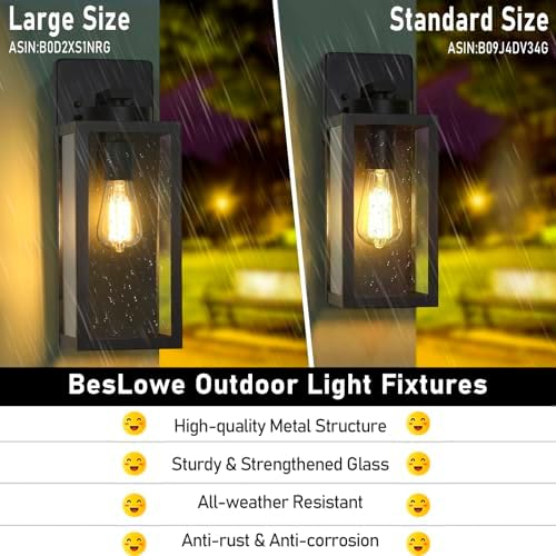 BesLowe 15’’ Large Outdoor Wall Lights, Modern Black Exterior Wall Lanterns - Image 4