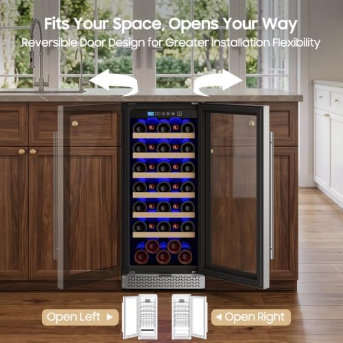 15 Inch Wine Fridge, 35 Bottles Wine Fridge Small with Glass Door Built-in or Freestanding, Wine Cooler Refrigerator Compressor Quick Cooling&Low Noise-Kitchen Bar Office - Image 6