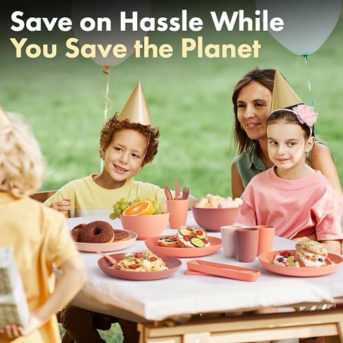FOODLE Wheat Straw Dinnerware Set - Non-Toxic Kids Plates and Bowls Sets - Image 6