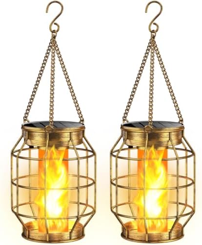 KOOPER Solar Lanterns Outdoor Waterproof, Upgraded Flickering Flame Hanging Solar Lights Outdoor Decorative, Metal Outdoor Hanging Lantern for Yard Patio Garden Decor, Gift for Mom 2 Pack (Bronze) by KOOPER