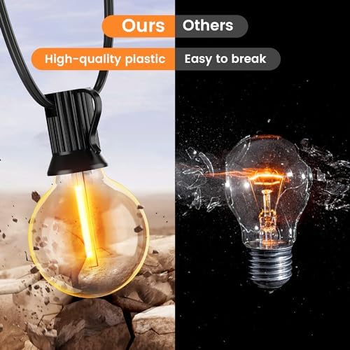 OHLUX 60FT Solar Globe String Lights Outdoor, Shatterproof Solar Patio Lights with Remote, 27 Dimmable LED Filament G40 Bulbs, 2200K Soft Warm White Edison Hanging Light for Outside Backyard Deck - Image 4