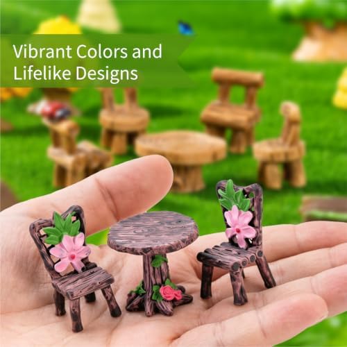 Mini Fairy Garden Accessories Furniture Outdoor Table Bench & Chairs Set - Image 3