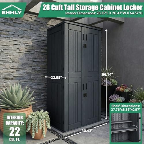 EHHLY Heavy Duty Tall Storage Cabinet Outdoor Weatherproof, 28 Cuft Garage Storage Cabinet with 4 Adjustable Shelves, Lockable Kitchen Pantry Closer Organizer, 31Wx23Lx66H, Sage Grey - Image 2