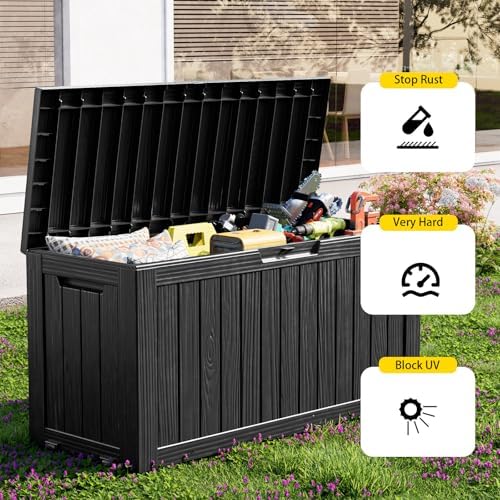 PatioZen 75 Gallon Resin Deck Box, Lockable Outdoor Storage Box for Patio Cushions Storage Furniture,Garden Tools, Pool Supplies, Weatherproof and UV Resistant (Black) - Image 4