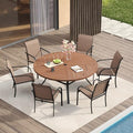VICLLAX Patio Table and Chair Set of 6, All Weather Metal Round Outdoor Dining Furniture Set-50 Round Outdoor Table and Chairs, Walnut Wood Grain Tabletop by HOME