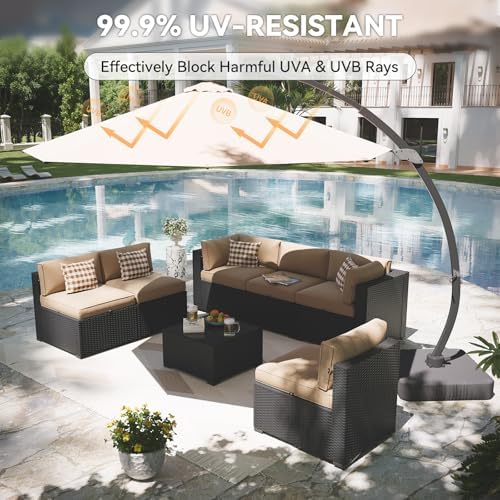 Aoxun Patio Furniture Set with Umbrella, 8 Piece Outdoor Sectional Sofas, Wicker Rattan Outdoor Furniture with Thickened Cushion for Backyard, Garden Beige - Image 2
