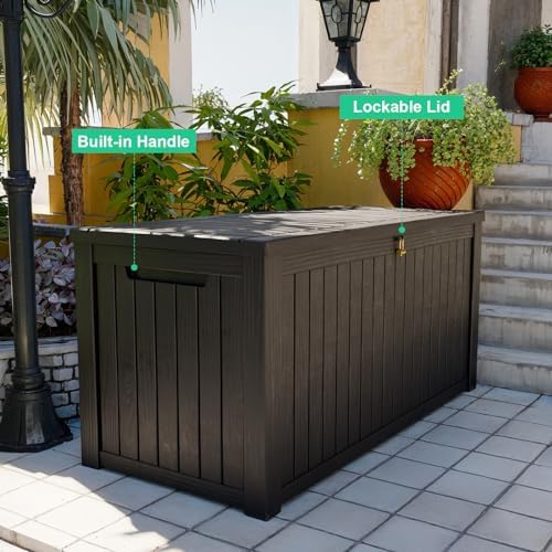 PatioZen 200 Gallon Outdoor Deck Box,Waterproof Resin Outdoor Storage Boxes, Outside Storage Lockable Container for Garden Tools,Indooor Cushions,Accessories (Black) - Image 5