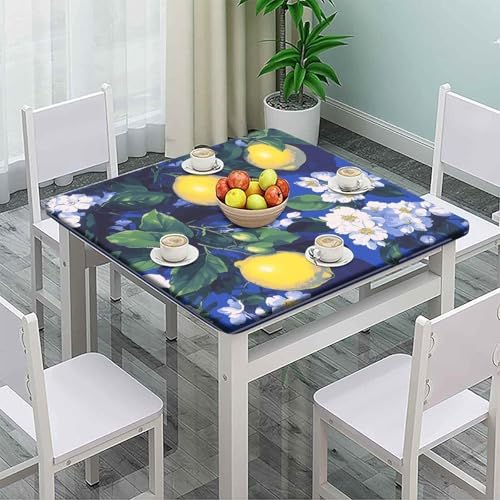 Elastic Tablecloth, Lemon and Tile Pattern Printed on Stain Resistant Square Fitted Tablecloth Table Cover, Great for Restaurants Family Events, Fit for 42" x 42" Square Tables - Image 2
