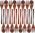 cobee Wooden Spoon and Fork for Eating,8Pcs Wood Dinner Utensil Set Handmade Reusable Kitchen Wooden Flatware Tableware Cutlery Set for Stirring Cooking Camping Party 9 Inch by Unknown