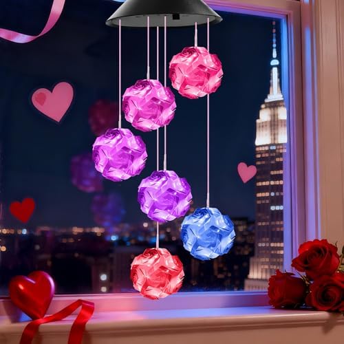 Winzwon Solar Wind Chimes, Hanging Rose Outside Garden Patio Yard Decor by Winzwon