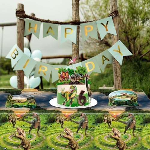 41Pcs Dinosaur Birthday Party Decorations,Dino Party Decorations Tableware Set Jurassic Dinosaur Paper Plates Napkins Tablecloth丨Boys Kids Baby Shower Jurassic Theme Birthday Party Decor,Serve 20 - Image 7