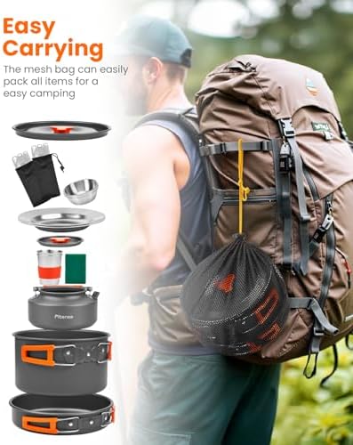 Fitense 21Pcs Camping Cookware Mess Kit for 2, Lightweight Camping Kitchen Pots and Pans Set, Portable Cooking Essentials for Backpacking, Hiking and Picnic - Image 6