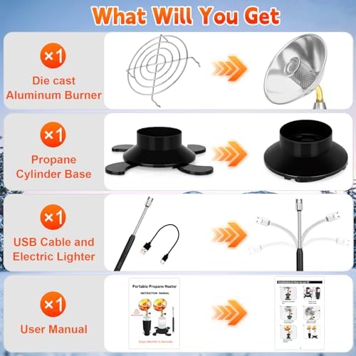Portable Propane Heater for Camping, Outdoor Small Space Patio Heater with Control Valve, Radiant Cordless Tent Heaters with Foldable Gas Tank Holder for Hiking Ice Fishing Hunting Backyard - Image 4