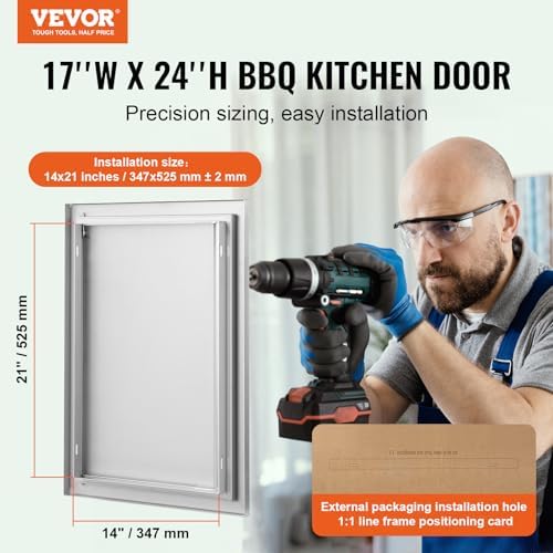 VEVOR BBQ Access Door, 17W x 24H Inch Single Outdoor Kitchen, Stainless Steel Flush Mount, Wall Vertical with Recessed Handle, for BBQ Island, Grilling Station, Outside Cabinet - Image 2