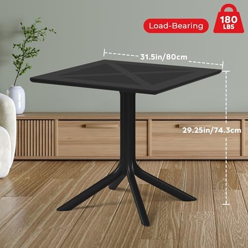 Costaelm Patio Dining Table for 4, Square PP Patio Table, 4-Person Weather Resistant Porch Tables for Outside Poolside Deck Lawn Garden Backyard, Black - Image 2