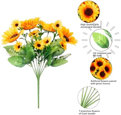 Sunflowers Artificial Flowers, 10 Bunches Fake Sunflower Artificial Flowers for Outdoors Spring Summer Decoration Look Real UV Resistant Fake Flowers for Home Porch Garden Wedding Party Office Indoor - Image 6