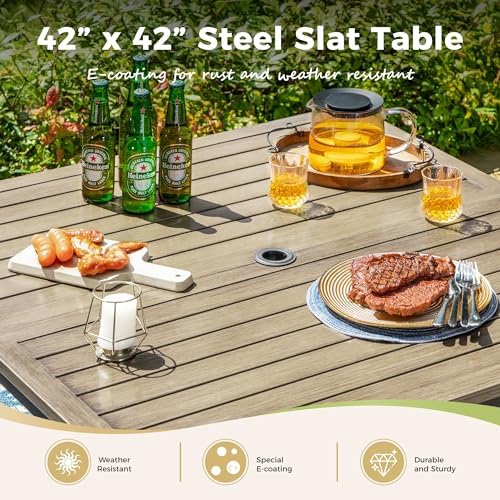 MIXPATIO 5pc Patio Dining Set, 42" Square Metal Table, 4 Chairs, Black - Image 6
