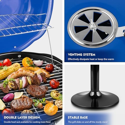 Electric Grill, Techwood Indoor/Outdoor Electric BBQ Grill, 1600W Portable Removable Stand Grill with Adjustable Heat & Drip Tray, Double Layer Design for Party, Patio & Backyard (Blue) - Image 4