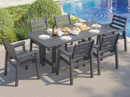 AMERLIFE 7-Piece HDPE Patio Dining Set with 71" Table and Chairs, Grey by AMERLIFE