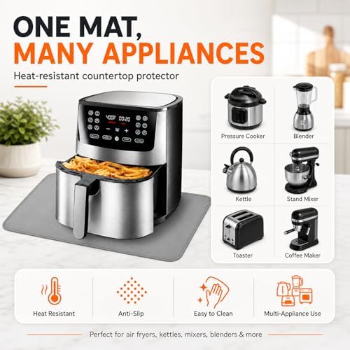 FLASLD Heat Resistant Mat for Air Fryer Site on, Fireproof Silicone Mats for Kitchen Counter, Countertop Protector, No-slip and Waterproof (16"X24", Gray) - Image 5