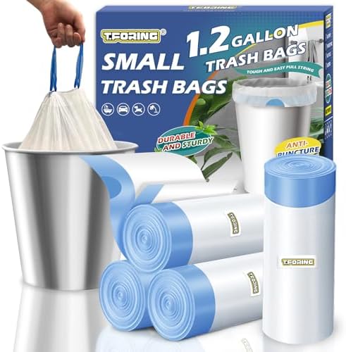 1.2 Gallon Mini Trash Bags Drawstring, Unscented, White, 120 Count by TFORING%C2%AE