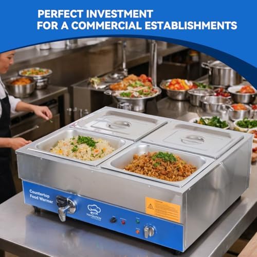 TOPKITCH ETL Listed 4 Pan Commercial Food Warmer,Electric Countertop Bain Marie Stainless Steel Buffet Steam Table for Catering and Restaurants(4×1/2 GN Pan,120V/1700 Watts - Image 3