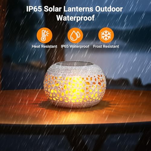 Solar Lanterns Outdoor Waterproof Table Lights: Upgraded Solar Flame Lantern, 2 Lighting Modes White Lantern Flickering Light for Garden Yard Balcony Indoor Tabletop Decor, Gifts for Women - Image 3